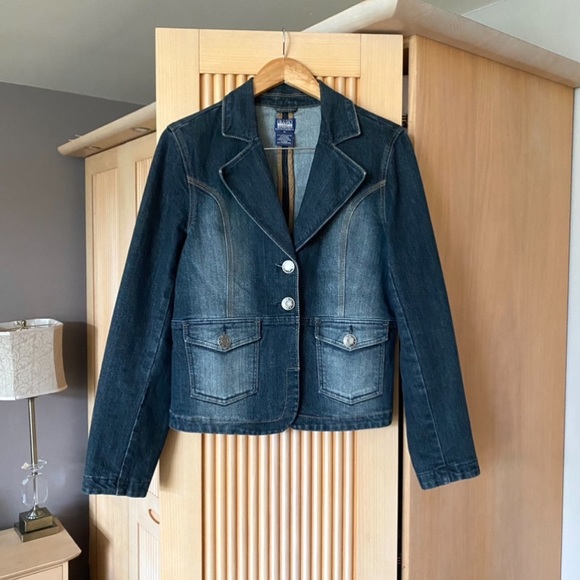 Vintage y2k denim blazer jacket dark wash - Picture 4 of 7